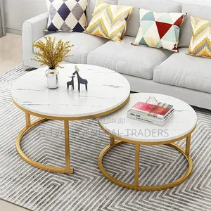 White Twin MDF Marble Effect Nesting Table