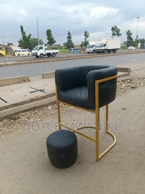 Makeup Chair and a Puff, Black Leather 