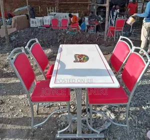 Restaurant Set, Silver and Red, With a 4 by 2 Ft Table.