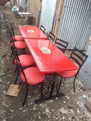Hotel Set of Flat Chairs, Red With a 4 by 2 Table.