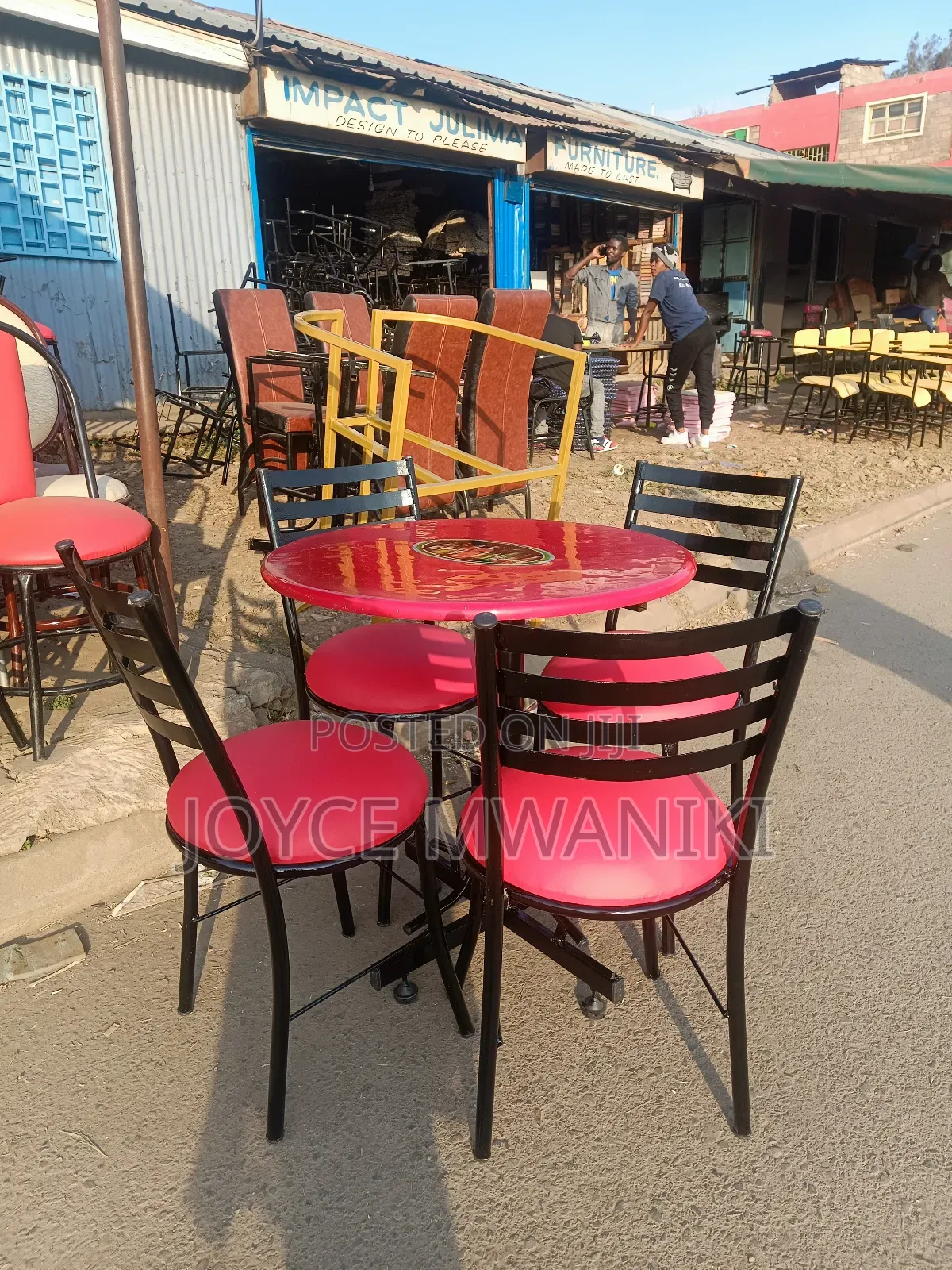 Restaurant Set Red Chairs and Round Table With Logo 
