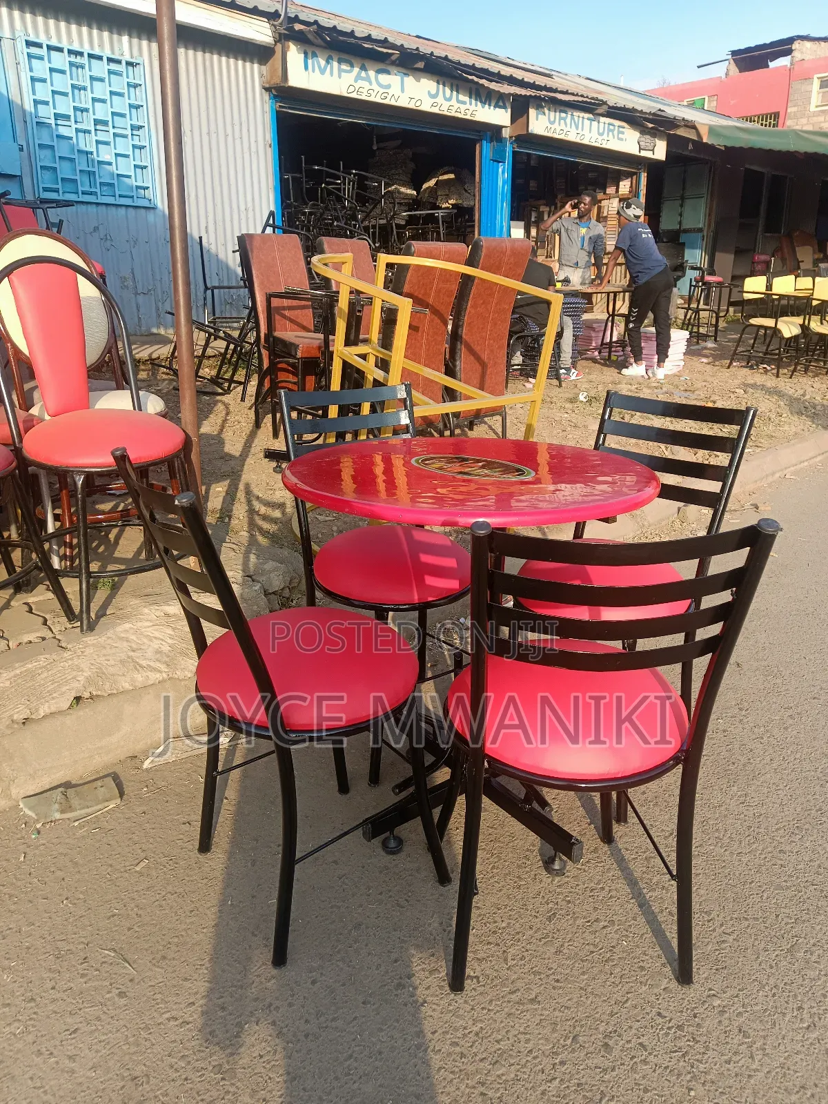 Restaurant Set Red Chairs and Round Table With Logo 