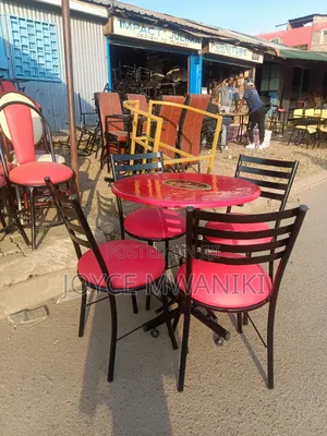 Restaurant Set Red Chairs and Round Table With Logo 