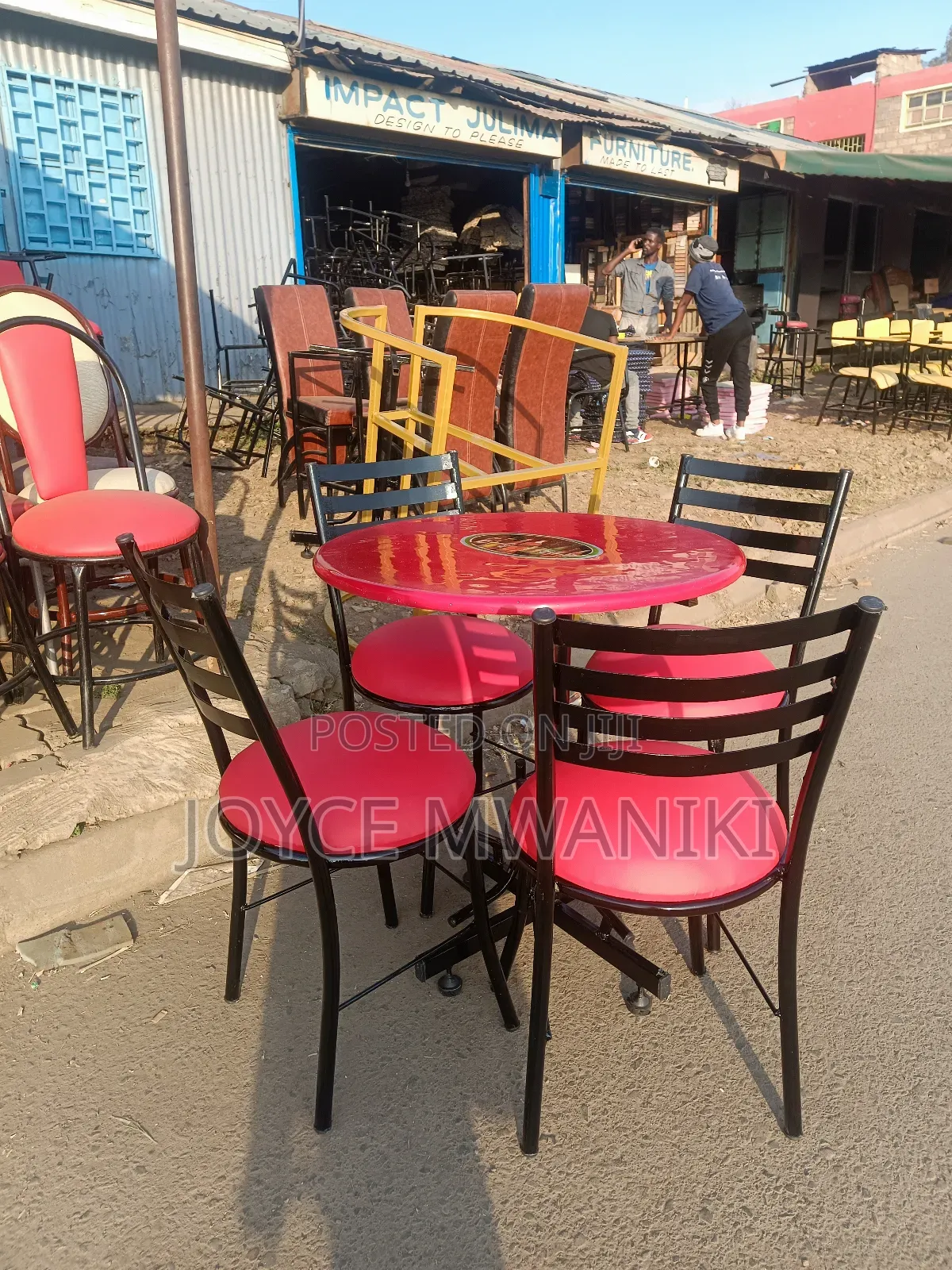 Restaurant Set Red Chairs and Round Table With Logo 