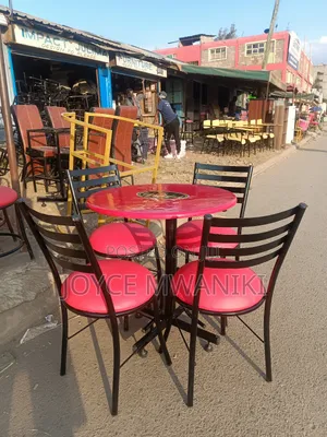 Restaurant Set Red Chairs and Round Table With Logo 