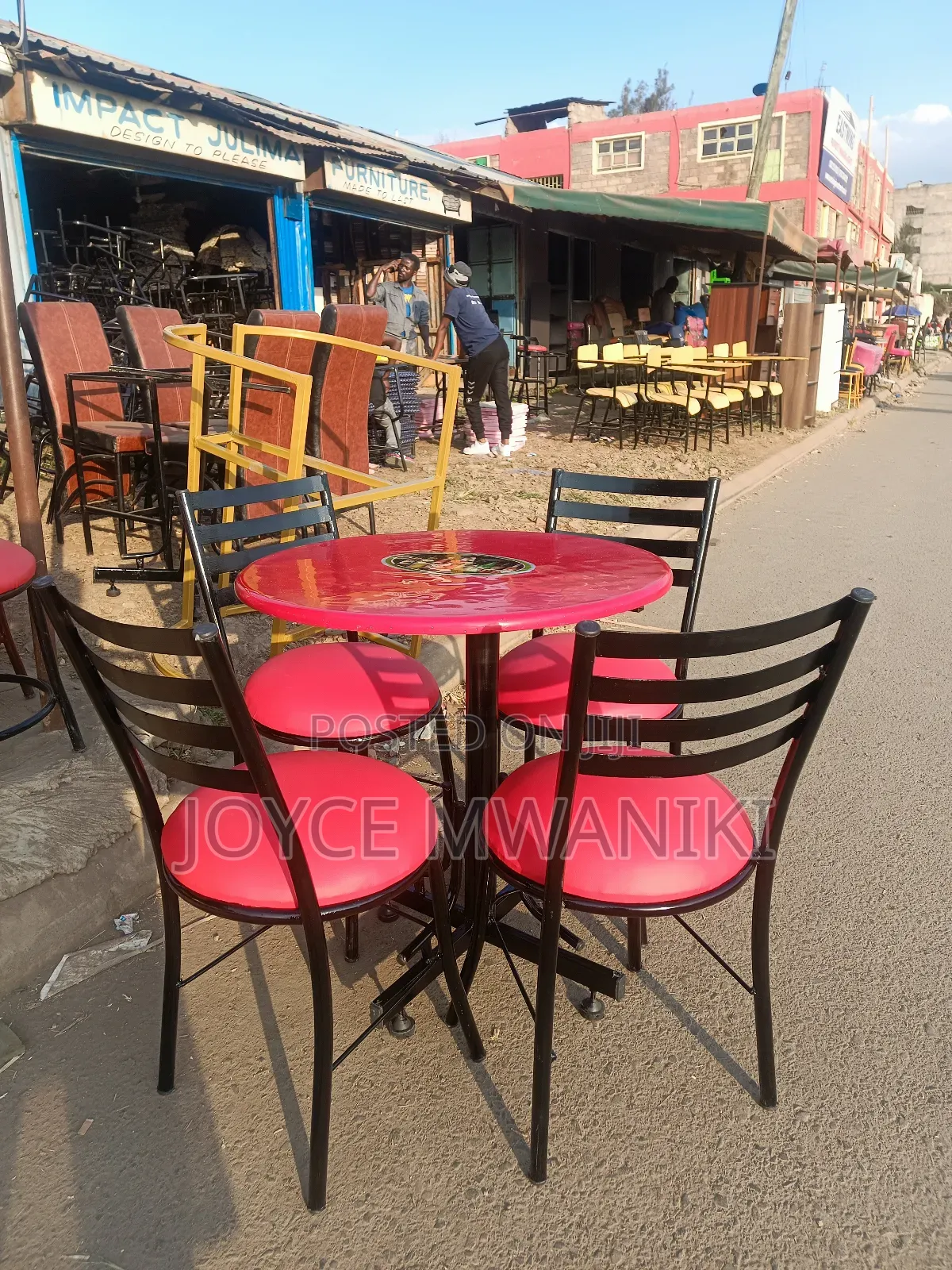 Restaurant Set Red Chairs and Round Table With Logo 