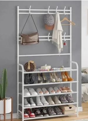 5 Layer Shoe Rack With Hanger 3 In 1 White/Black