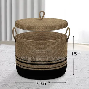 Brown Cotton Rope Basket With Lid