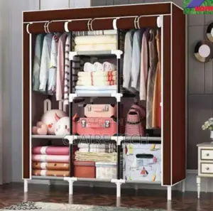 Brown 3 Column Portable Metallic Wardrobe