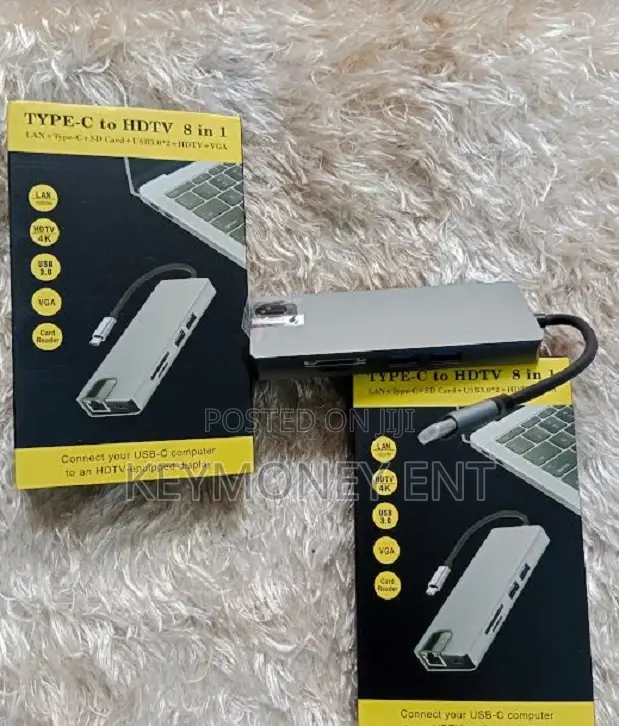 8 in 1 Type C Multifunctional Adapter With LAN, VGA,HDMI