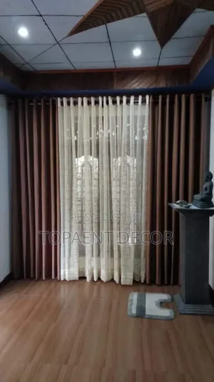 Chocolate Brown Window Curtains and White Window Sheers