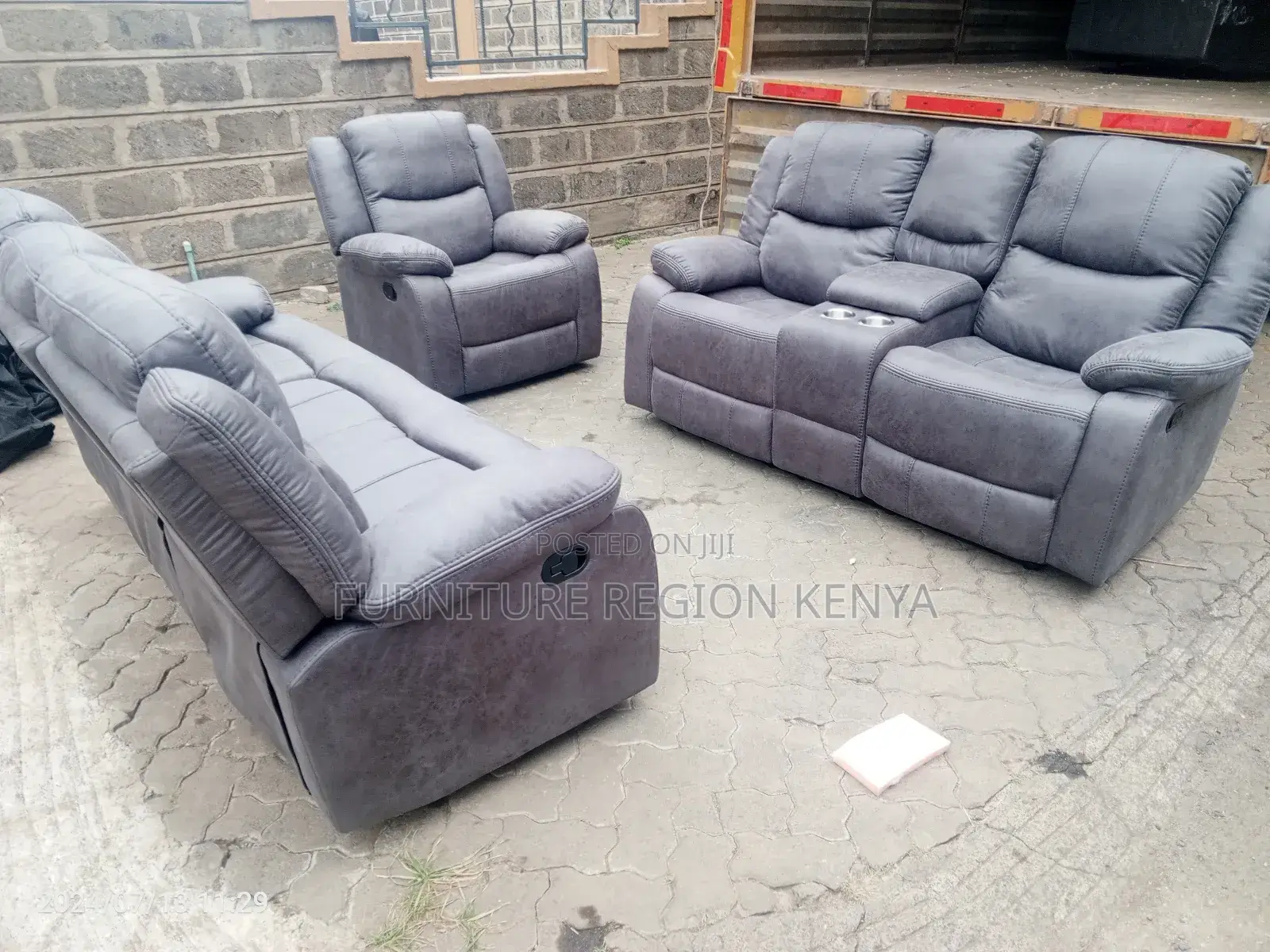 Six Seater Recliner Gray Sofa