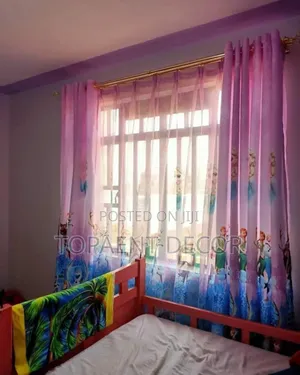 Pink Cartoon Themed Baby Curtain and Sheer