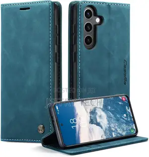 Leather With ID Credit Card Slots Holder Case (Blue, S24)