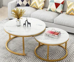 WHITE Nesting Coffee Table Marble Effect (MDF)
