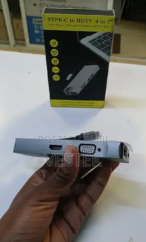 Type C to HDMI,VGA,LABN,USB,Type C,SD Macbook Adapter 8IN 1
