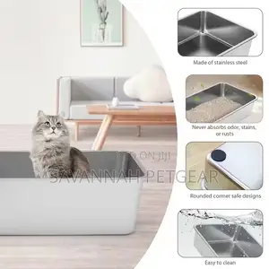 Open Stainless Steel Cat Litter Box