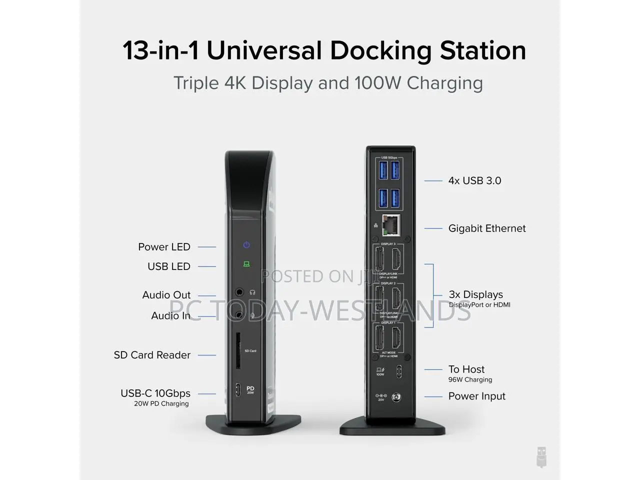 Plugable Usb C Docking Station Triple Monitor 100w Wn/Mac