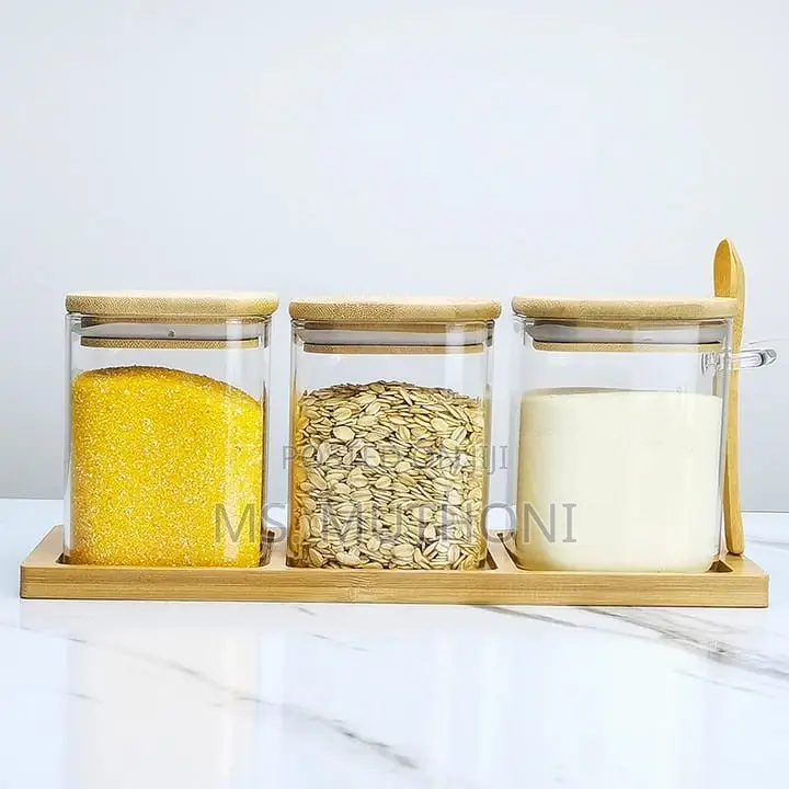 *3 in 1 Airtight Containers + Bamboo Stand
