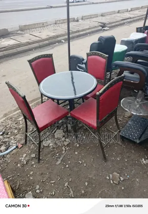 Restaurant Powder Coated Set, With Marble Round Table 