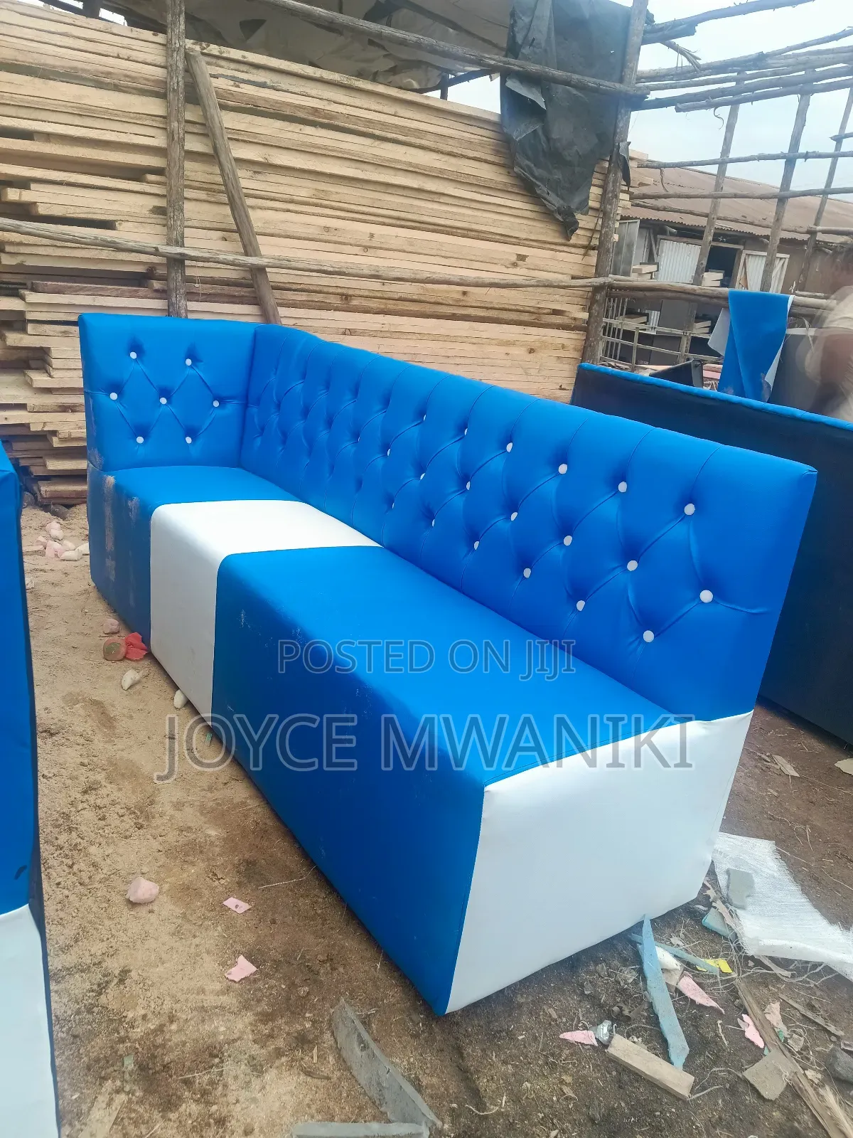 Couch 6ft, Blue and White, With Armrest 