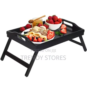 Black Bamboo Serving Tray With Foldable Legs