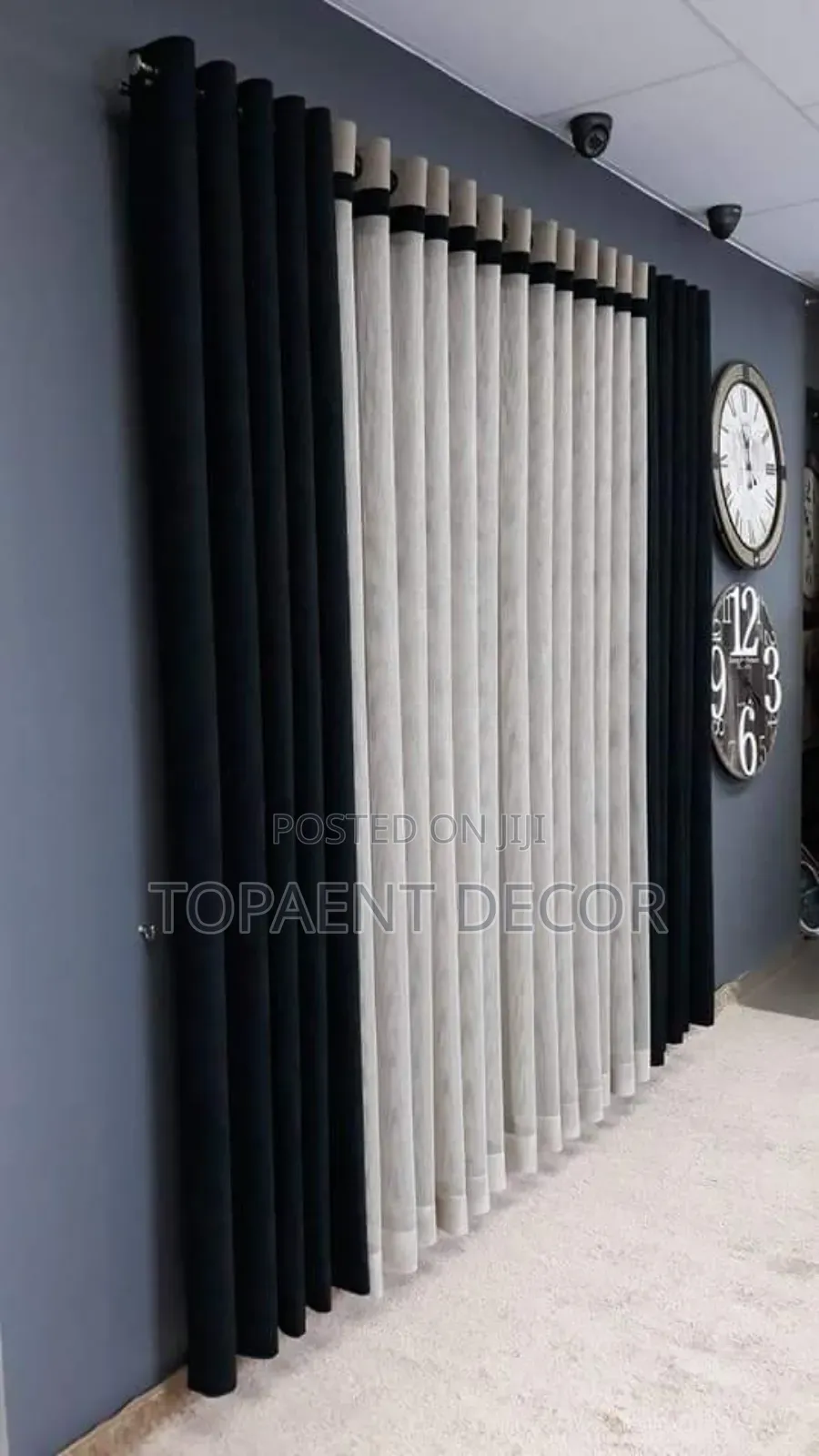 Black and Off White Window Curtains