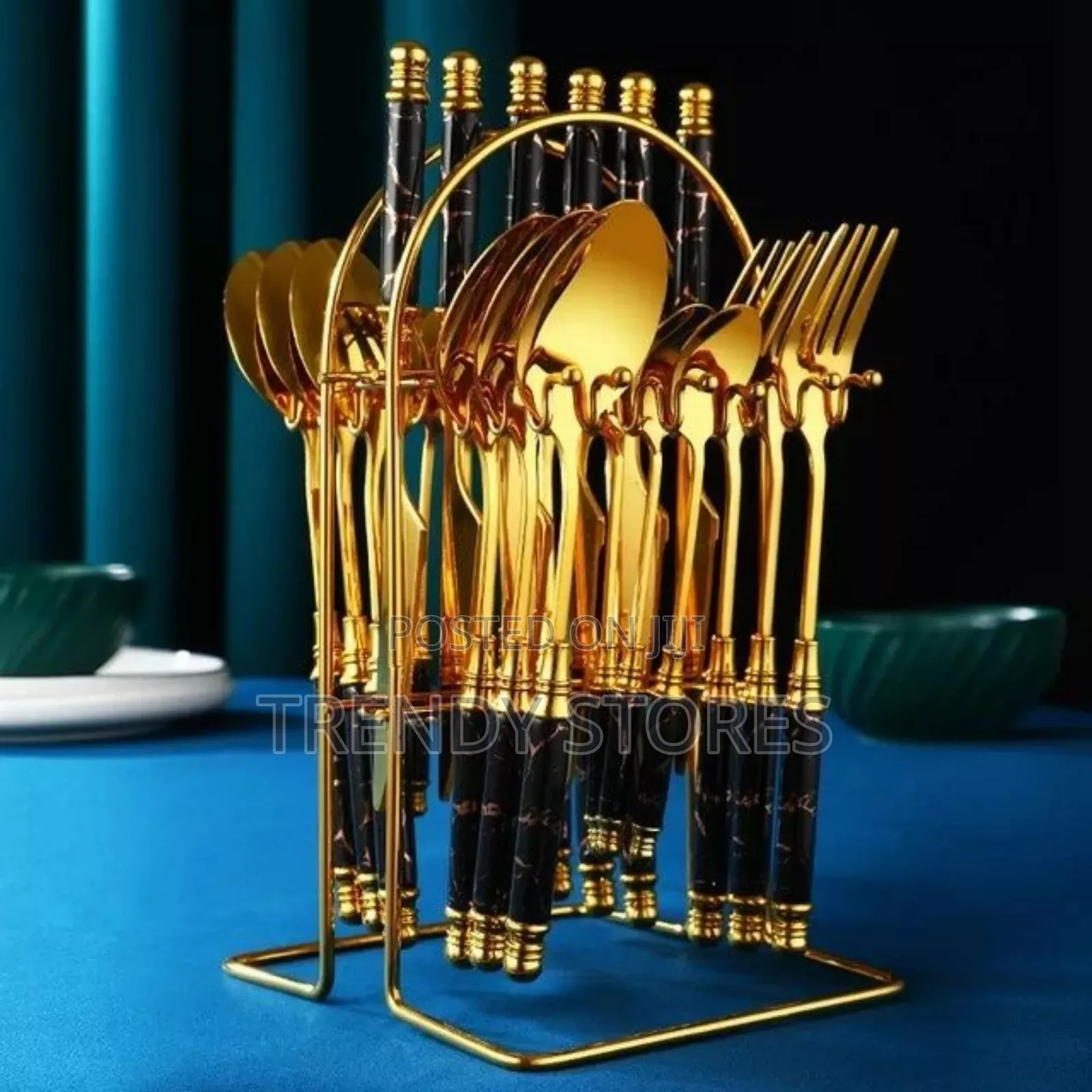 24 PCS Black Marble Cutlery Set