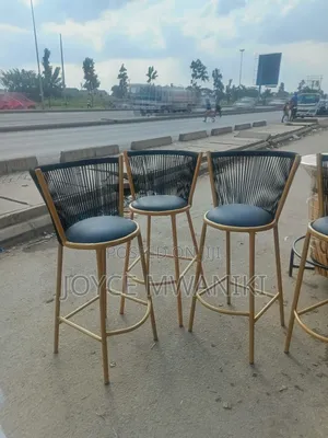 High Bar Chairs, Wooven Black and Gold Frame 