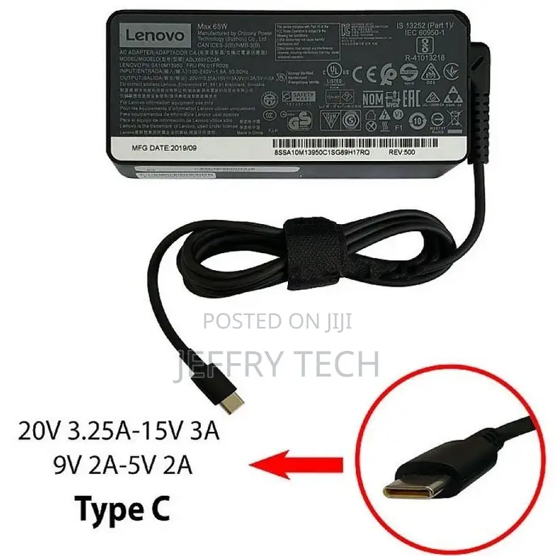 Lenovo Laptop Adapter Lenovo 20V 3.25A Type C