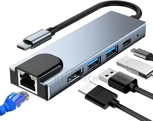 Hub 5in1 USB C Adapter With Ethernet, USB C3.0 Hub With M Rj