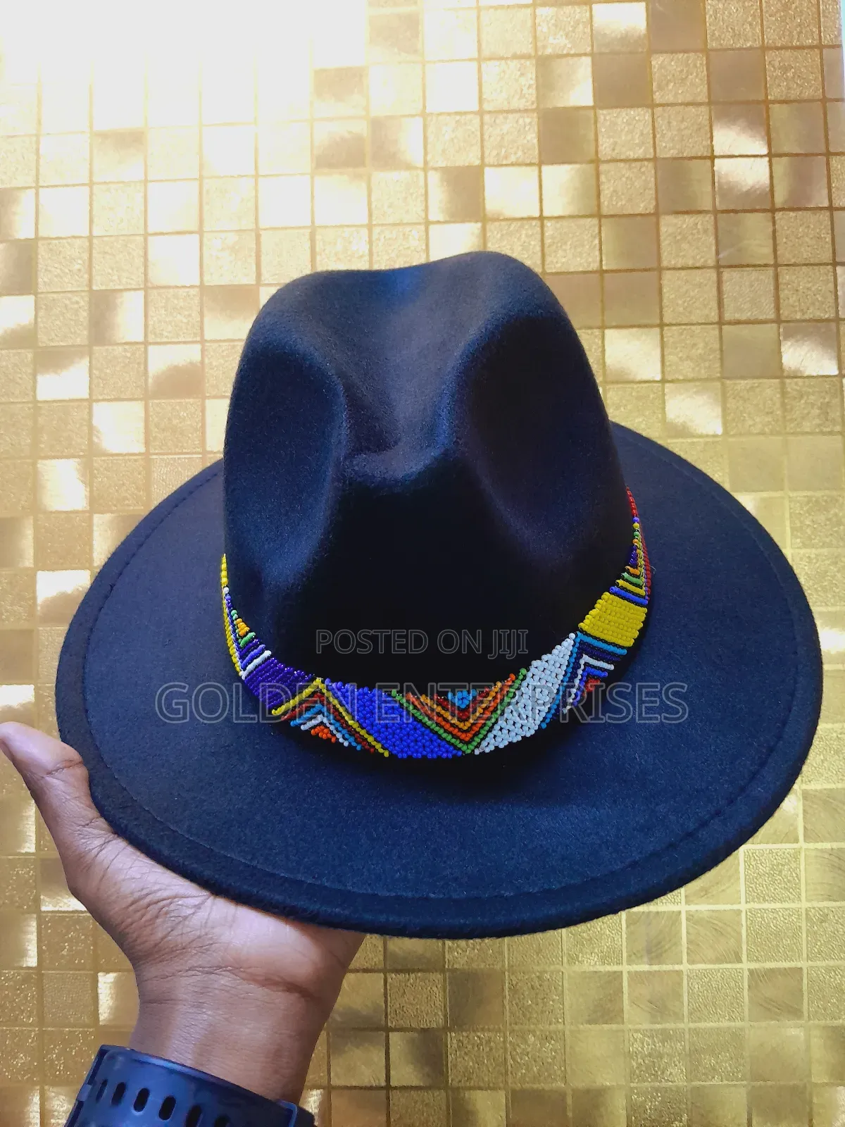 Black Beaded Fedora Hat
