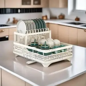 White 2 Tier Dish Rack With Cutlery Holder Board Holder