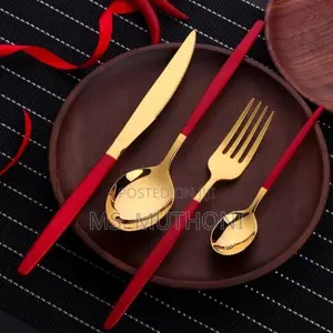 *24 Piece Red Slim Stainless Steel Cutlery Set