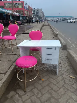 Manicure Set, Pink Seats and White Table 