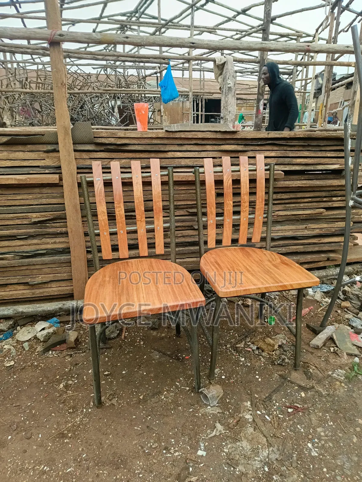 Mahogany Restaurant Chair, With Powder Coated Frame 