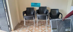 Black Complast Plastic Chairs With Metal Tubing Legs