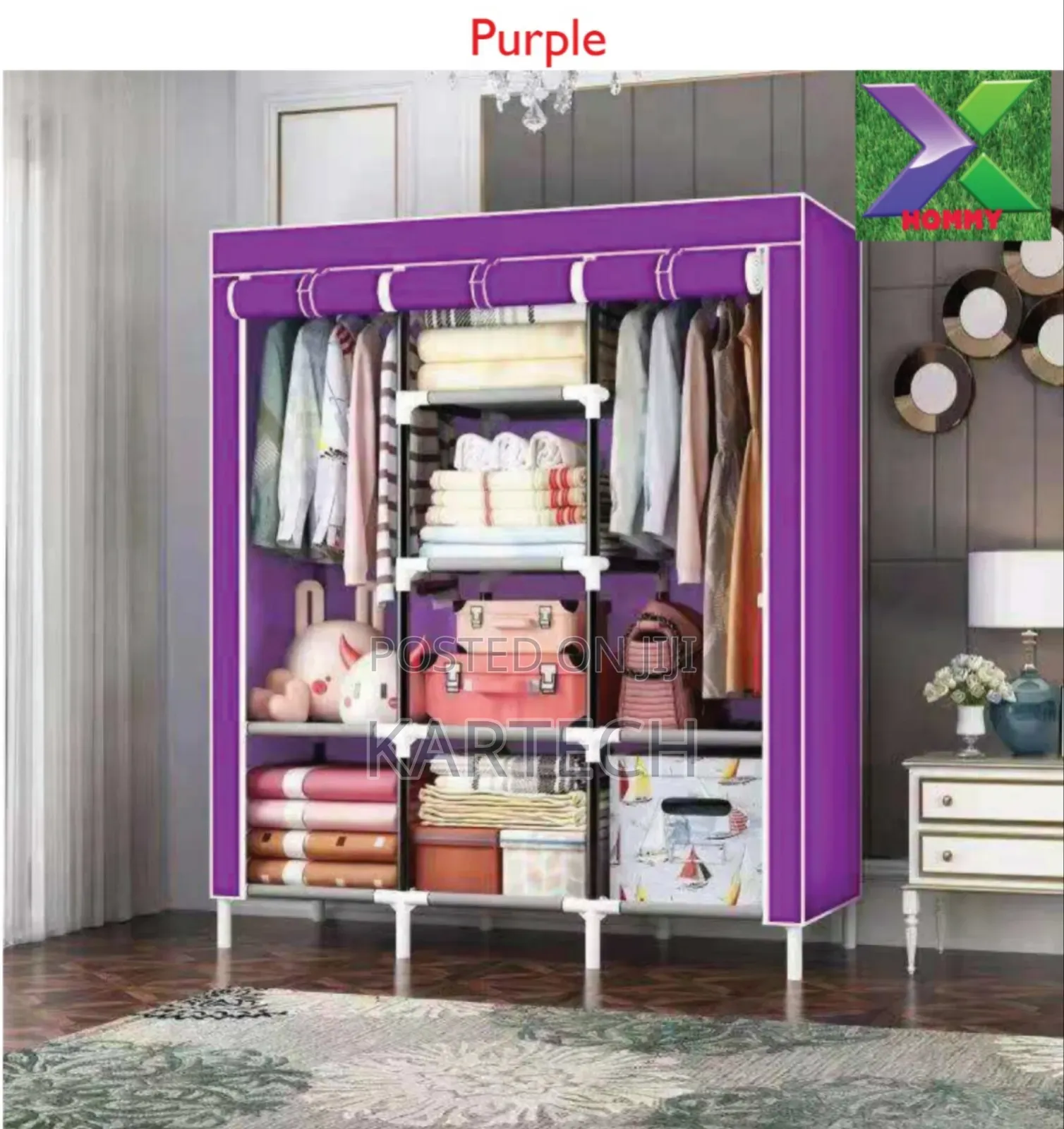 Wooden Wardrobe 3 Column - Purple