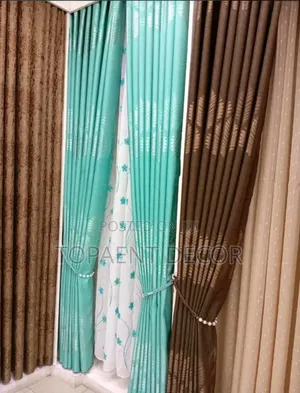 Light Blue and Chocolate Brown Door Curtains