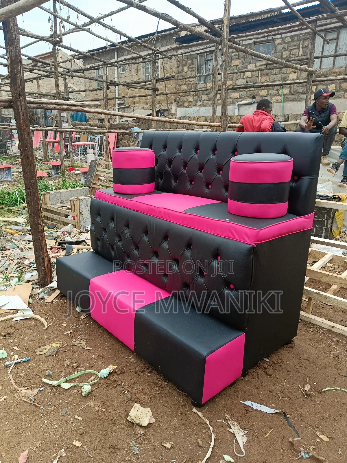 Pedicure Seat, 3 Seater Pink and Black