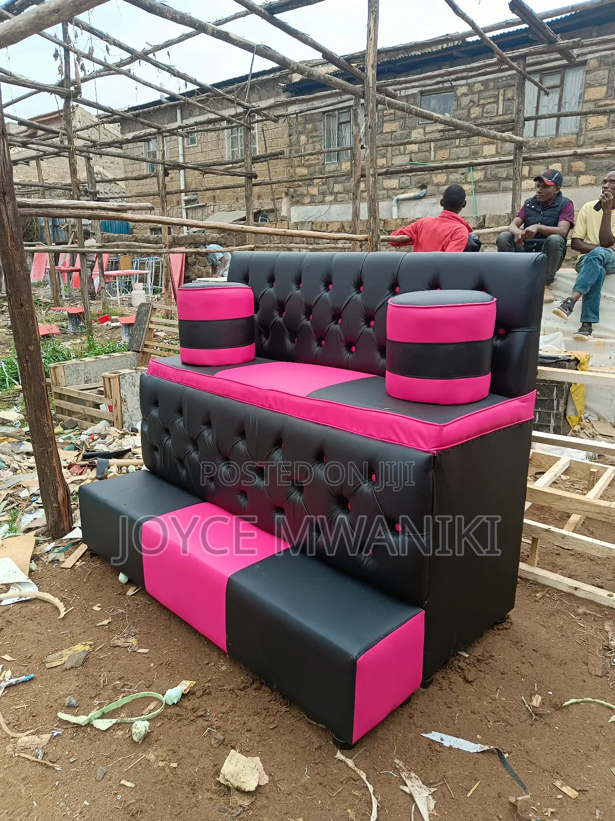 Pedicure Seat, 3 Seater Pink and Black