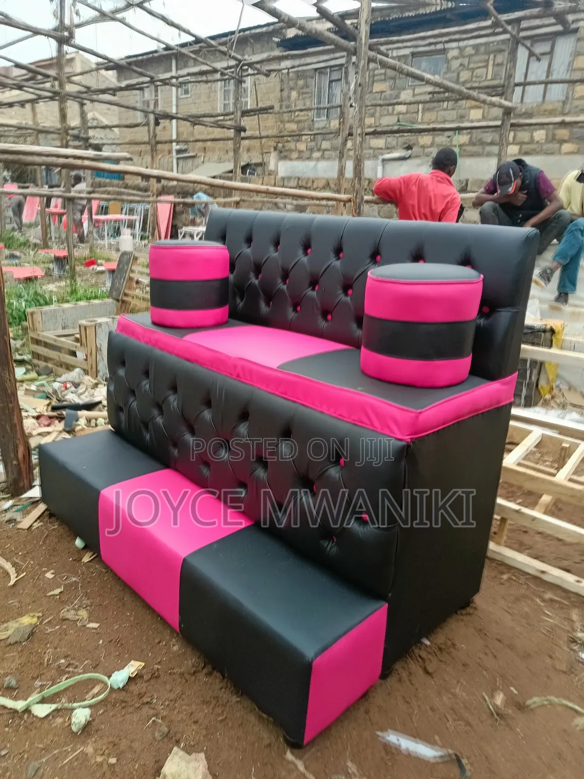 Pedicure Seat, 3 Seater Pink and Black
