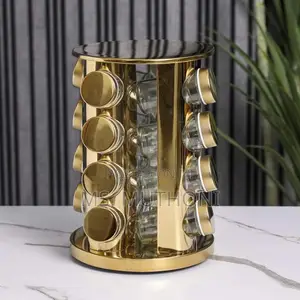16pcs Clear Spice Jars With Gold Lid Goldish Rotating Stand