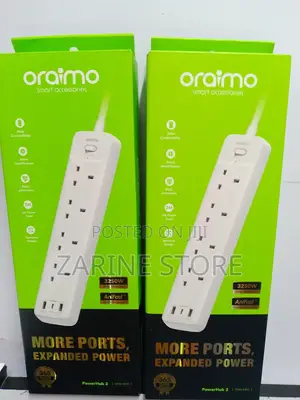 4 Ways Power Extension Oraimo 2metres Power Cord With 2 USB