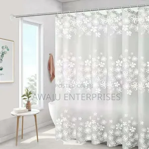 Grey Flowered PVC Shower Curtain