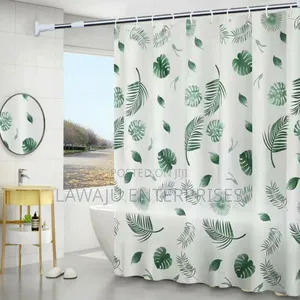 White PVC Shower Curtain With Green Leaves
