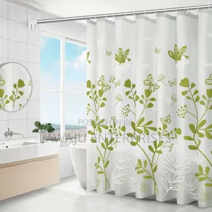 White PVC Shower Curtain With Green Flowers