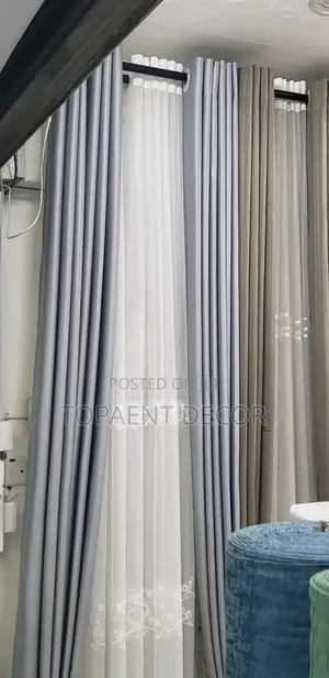 Grey and Brown Window Curtains and White Sheers