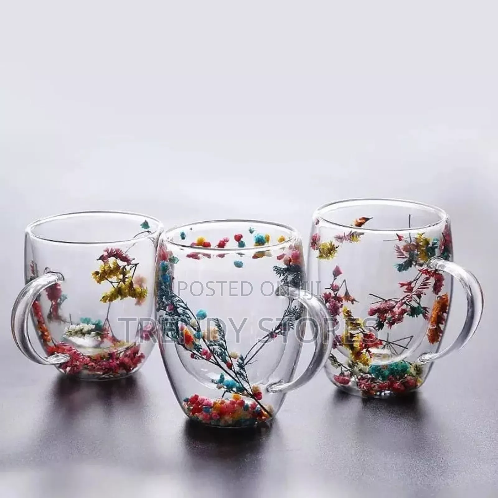 Flowered Double Wall Glass Cup