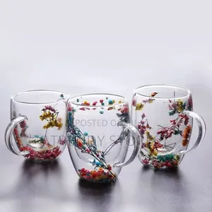 Flowered Double Wall Glass Cup